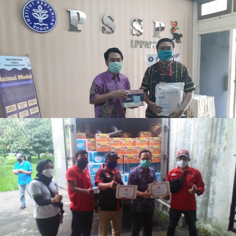 Laboratorium Covid -19 PSSP IPB Menerima Bantuan APD Air Mineral dan Biskuit dari PT. Mayora Indah